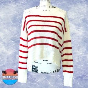 C&C California High/Low White Red Striped Long Sleeve Pullover Sweater Sz Medium